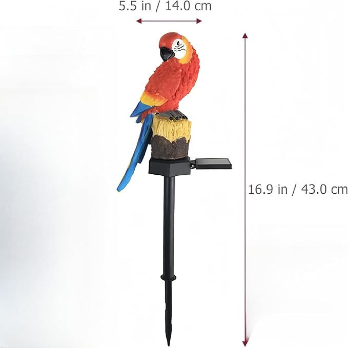Solar Energy Red Parrot Light, Garden Decoration Resin Cute Animal Ground Lamp,Wireless Dusk to Dawn LED Sconce Lights Waterproof.