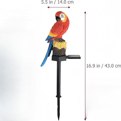 Solar Energy Red Parrot Light, Garden Decoration Resin Cute Animal Ground Lamp,Wireless Dusk to Dawn LED Sconce Lights Waterproof.