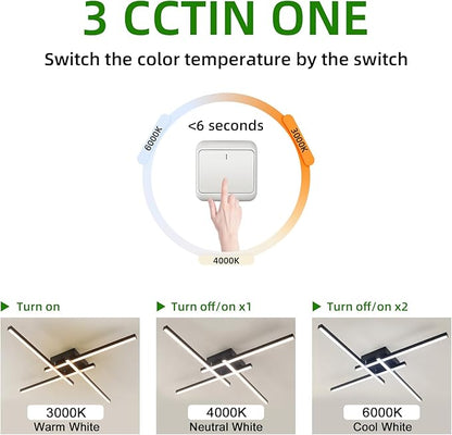 Modern LED Ceiling Light 24 Inch, 3-Color Temperatures (3000K/4000K/6000K) Adjustable, Black Flush Mount Light for Living Room, Bedroom, Kitchen, Hallway