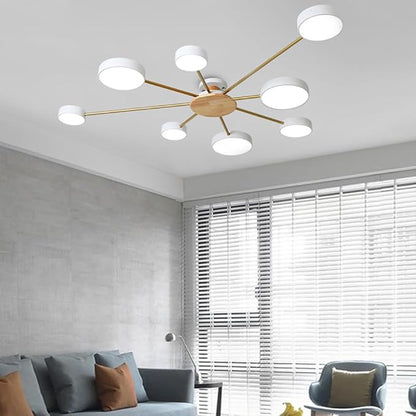 8-Lights LED Dimmable Ceiling Light Fixture,48 Inch Modern Ceiling Lights Flush Mount Wooden 64W Chandelier for Living Room Bedroom Kitchen,3000K/4000K/6000K White