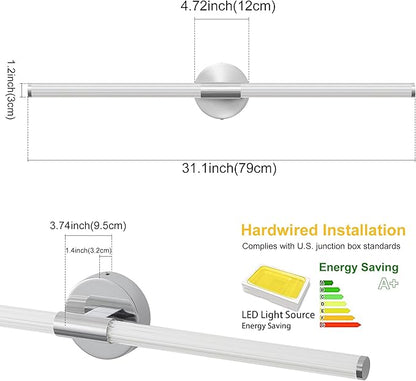 Bathroom Wall Sconces Set of 2 Hardwired Dimmable 5CCT LED Bathroom Light Fixtures Over Mirror 360° Full Lighting 31" Long Vanity Light Bar Modern Chrome Wall Sconce for Bedroom Living Room