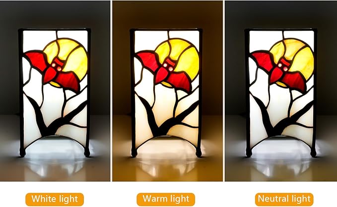 Tiffany Lamp Halloween Red Bat in Moon Small Bedside Lamp Antique Style Stained Glass Desk Light for Home Decor Boys Girls Christmas Halloween Gifts