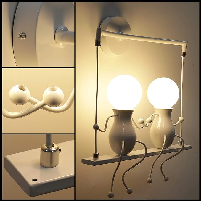 Kawell Humanoid Wall Light Fixtures Modern Wall Lamp Creative Wall Sconce Light Art Deco Max 60W E26 Base for Children Room Bedroom Bedside Living Room Stairs Hallway Restaurant Kitchen