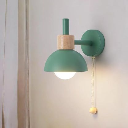 Pull Chain Wall Lights for Bedroom Modern Bathroom Wall Sconce Light with Switch E26 Socket Bedside Wall Lamps for Living Room Vintage Wall Light Fixtures for Hallway Porch Vanity Green