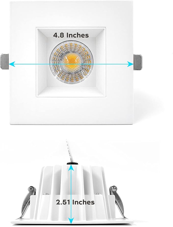 LUXRITE 4 Inch Square LED Recessed Lighting with Junction Box, 15W, 1200 Lumens, 3 Color Options 3000K - 5000K, Regressed LED Downlight, 36° Narrow Spotlight, Dimmable, CRI 90, IC Rated, Damp Rated