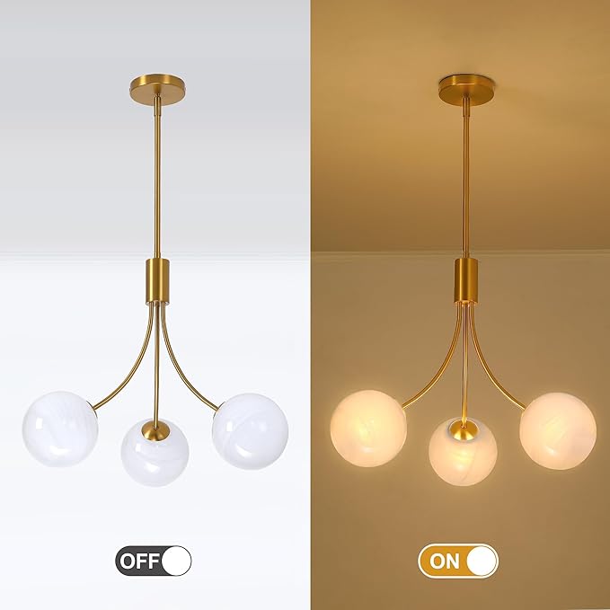 Bubble Chandelier, Modern Glass Gold Sputnik Chandelier 3-Light Ceiling Light Fixture Shades Stylish Bright Lighting for Dining Room Kitchen Bedroom Living Room Foyer Home Decor