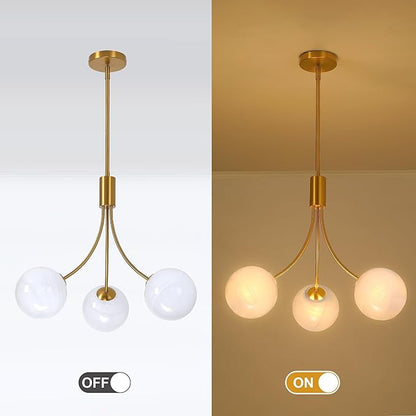 Bubble Chandelier, Modern Glass Gold Sputnik Chandelier 3-Light Ceiling Light Fixture Shades Stylish Bright Lighting for Dining Room Kitchen Bedroom Living Room Foyer Home Decor