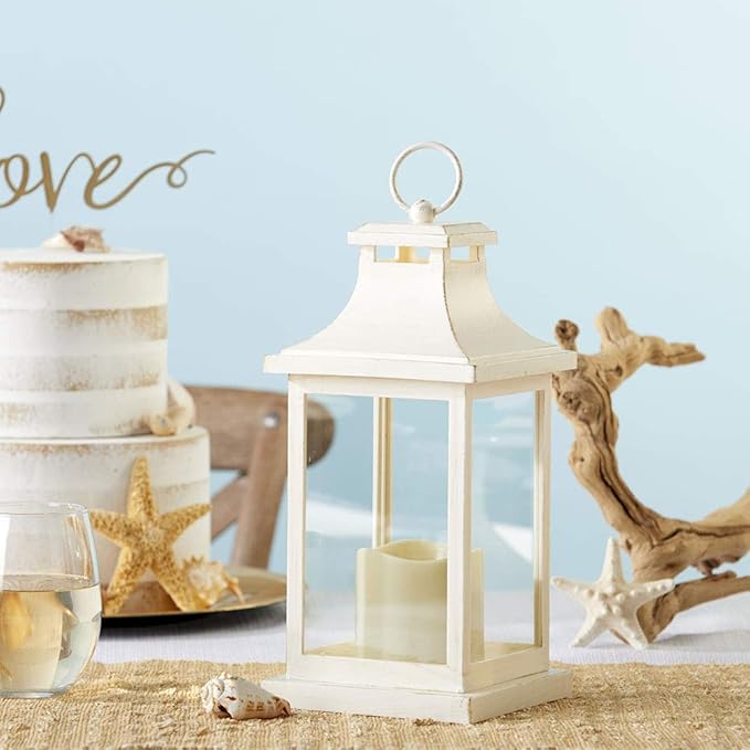 6PCS LED Decorative Lanterns, Kate Aspen White/Ivory Vintage Rustic Home Décor Lantern Tabel Centerpiece for Wedding, Bridal Shower, Anniversary Party - Hampton