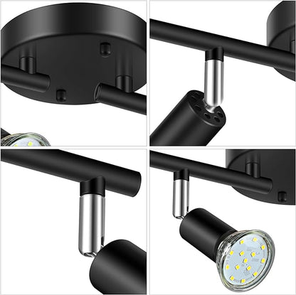 Unicozin LED 4 Light Track Lighting Kit, 24.8'' Black 4 Way Ceiling Spot Lighting, Flexibly Rotatable Head, Track Light Included 4 x LED GU10 Bulb (4W, Daylight White 5000K, 400LM)