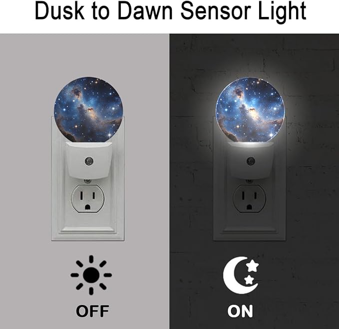 Space Nebula Stars Night Light Plug Into Wall Auto Led Sleep Round Lamp for Living Room Hallway Stairs