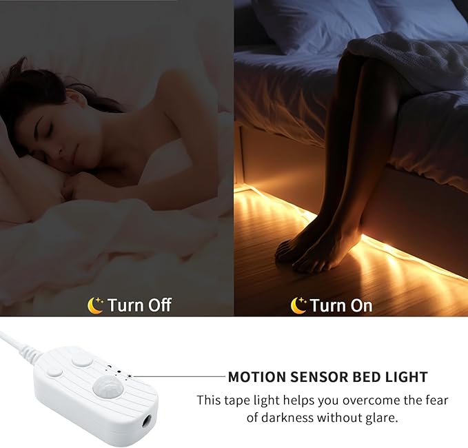 Motion Sensor LED Light Strip, Strip Light USB Powered 16.4ft, Day Night Modes & Dimming Brightness, Adhesive Tape 5V Free Cutting Rope Lights for Indoor Outdoor Decor
