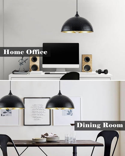 Hammered Pendant Lights Kitchen Island 2 Pack, 12 Inch Black Dome Pendant Light, Industrial Hammered Pendant Light, Island Pendant Lights for Kitchen, Dining Room, Cafe