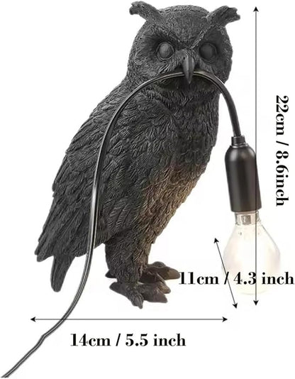 Resin Owl Table Lamp Themed Animal Desk Lamp Art Bird Night Light Lamp for Bedside,Living Room,Office Decor,AC 110V (Black Owl Lamp)