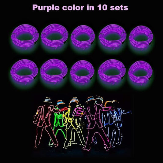 MaxLax EL Wire Purple 10-Pack, 16.4ft/5m Neon Light Wire with Noise Reduction and Battery Pack…