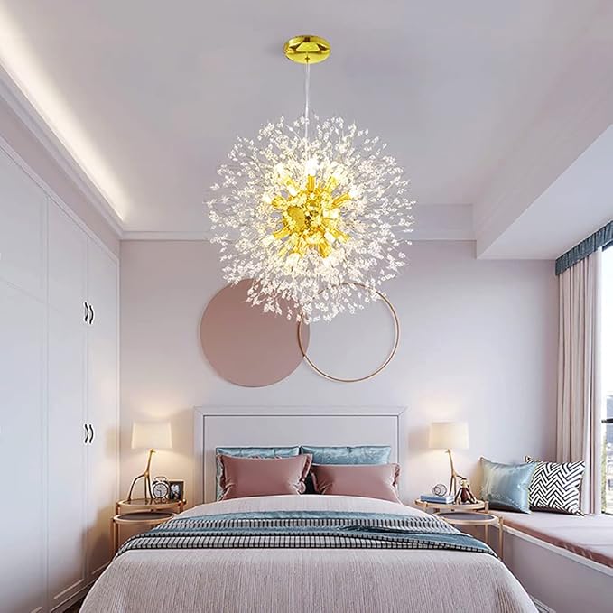 Gold Crystal Chandeliers 16-Light Modern Light Fixture,Firework Chandelier,Personalized Ceiling Hanging Lighting for Living Room,Bedroom,Dining Room,Office Chandelier
