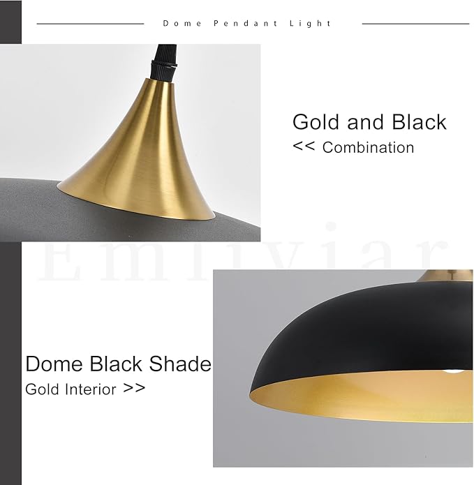 17.7" Large Pendant Light Fixtures, Dome Black and Gold Pendant Lights,Adjustable Pendant Lamps for Dining Room,Kitchen Island