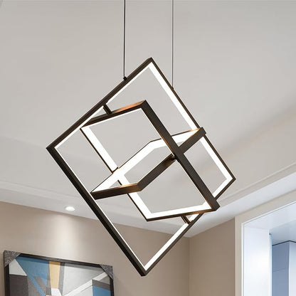 Modern LED Black Square Chandelier Geometric Chandeliers LED Dimmable Hanging Pendant Light Contemporary Creative DIY Height Adjustable Lighting for Entryway Dining Room 3000-6000k