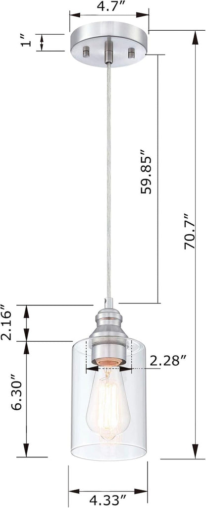 WISBEAM Pendant Lighting Fixture, Hanging Ceiling Lights with E26 Medium Base Max. 60 Watts, ETL Rated, Bulbs not Included, Nickel, 3-Pack