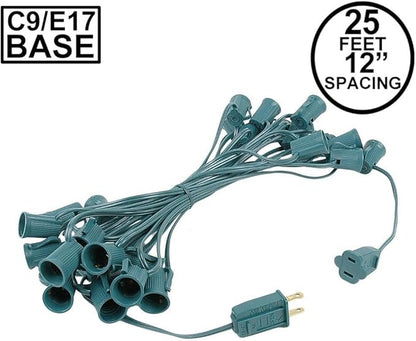 Novelty Lights 25 Foot String Light Set - Indoor/Outdoor Stringer Set for Christmas, Wedding Decor, Patios, & More - C9/E17 Intermediate Base (Green Wire, 12" Spacing)
