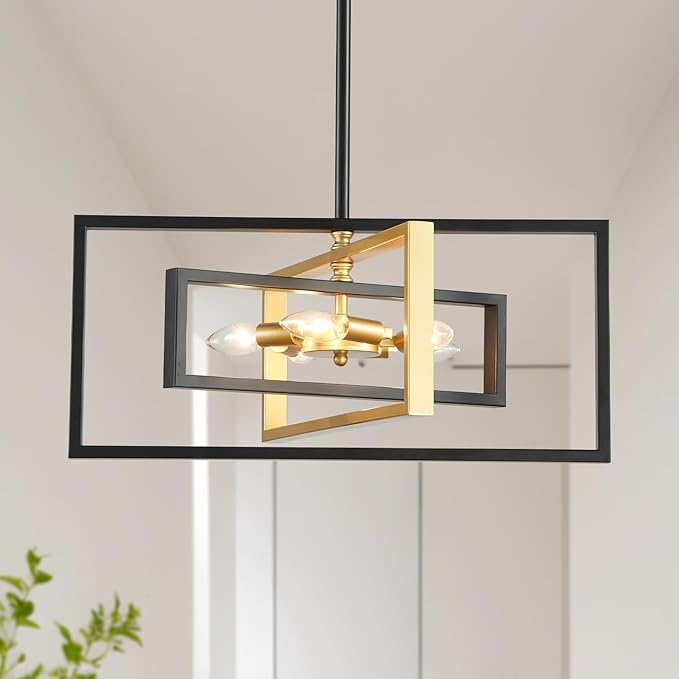XINGQI 22" Modern 5-Light Black and Gold Geometric Pendant Lighting Fixture Farmhous Chandeliers for Dining Room Bedroom Living Room Kitchen Island Entry Foyer Office
