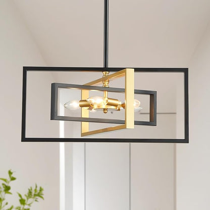 XINGQI 22" Modern 5-Light Black and Gold Geometric Pendant Lighting Fixture Farmhous Chandeliers for Dining Room Bedroom Living Room Kitchen Island Entry Foyer Office