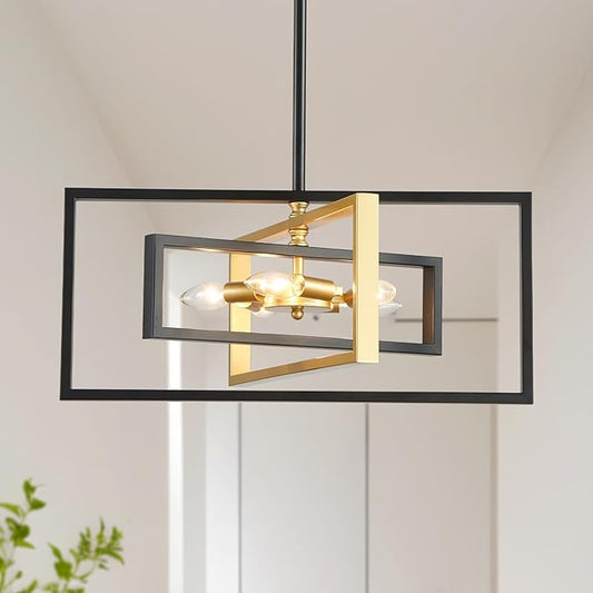 XINGQI 22" Modern 5-Light Black and Gold Geometric Pendant Lighting Fixture Farmhous Chandeliers for Dining Room Bedroom Living Room Kitchen Island Entry Foyer Office
