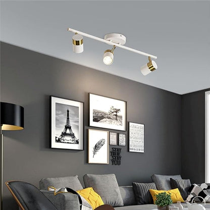 White 3 Lights Track Lighting Fixtures, LED Track Lighting with Rotatable Light Head & GU10 Bulbs, Ceiling Spotlight Fixtures for Farmhouse Garage Basement Shower