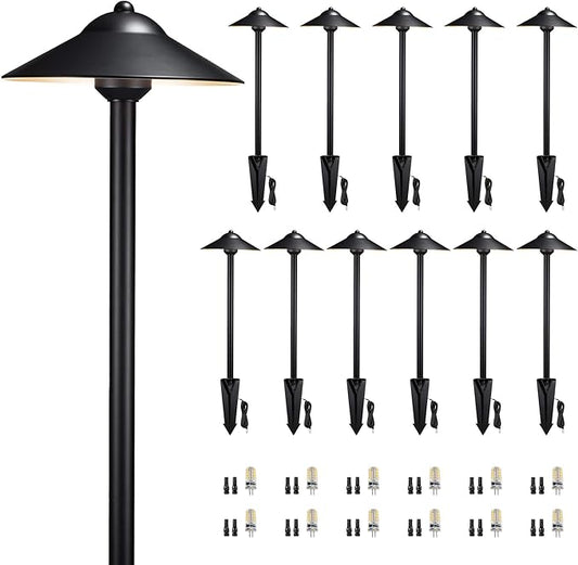 Gardenreet Brass Low Voltage Landscape Lighting - 12V LED Path Light IP65 Waterproof, Pathway Outside Lights for Yard Walkway Garden with 3W 2700K Warm White G4 Replaceable Bulb (12 Pack)