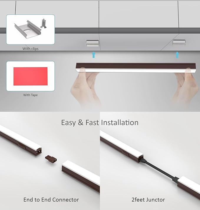 Leetdud Under Cabinet Lighting Plug in, 12 Inch 2 Pcs, Linkable AC120V 3CCT 3000K/4000K/5000K Ultra Slim, LED Under Cabinet Lights for Counter Light, Kitchen, Shelf, Sink, Workshop, Desk, Bronze