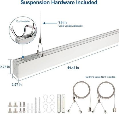 DAKASON 4FT Linkable LED Linear Light, 35W Down 15W Up Light, 3/4/5000K CCT Selectable, Commercial Linear Lighting Fixture for Office, Dimmable Suspended Lighting for School, Market, 4Pack White