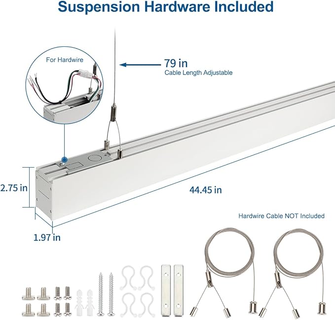 DAKASON 4FT Linkable LED Linear Light, 35W Down and15W Up Light, 3/4/5000K CCT Selectable, Commercial Linear Lighting Fixture for Office, Dimmable Suspended Lighting for School 1Pack White
