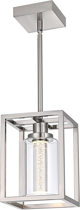 MELUCEE LED Pendant Lights Modern Pendant Lighting Brushed Nickel with Crystal Bubble Glass, 5 CCT Dimmable Hanging Ceiling Lamps for Kitchen Island Dining Room, Built-in LED Chips, Adjustable Height