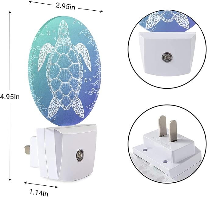 EKOBLA Sea Turtle Plug-in Night Light, Blue Underwater Ocean Theme LED Nightlight for Coastal Home Decor, 0.5W Sleep Friendly