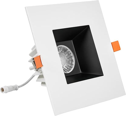 Maxxima 6” Ultra-Thin Recessed Anti-Glare LED Downlight Canless IC Rated 1200 Lumens 5 CCT Select 2700K/3000K/3500K/4000K/5000K Dimmable Square White Trim Black Baffle 90 CRI 5CCT Slim J-Box Included
