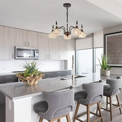 Vintage 5-Light Chandelier Black Kitchen Pendant Light Fixtures Finish with Crystal Glass Shade for Living Room Dining Room Bedroom Chandelier Over Table