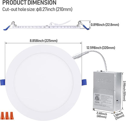 TORCHSTAR Premium Series 5CCT 8 Inch Ultra-Thin LED Recessed Ceiling Light with J-Box, 18W 5%-100% Dimmable Recessed Downlight, Aluminum, 5CCT Selectable, CRI90, ETL & ES Listed, White, Pack of 6