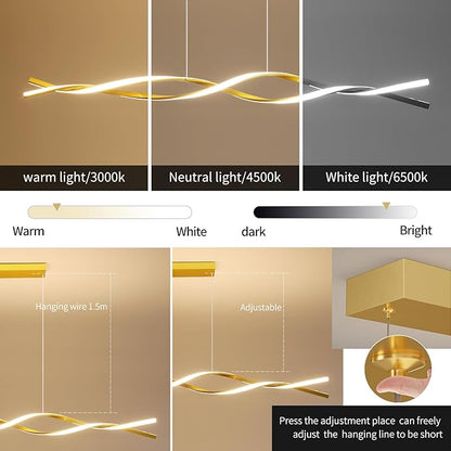 57in Modern Ceiling Pendant Light, with Remote Control Dimmable 3 Color Mode & Brightness Ceiling Lamp, Anti-Flicker Dining Light Fixture for Kitchen, Dining Room (Gold)