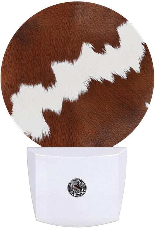 Brown Cowhide Leopard Night Light Plug Into Wall Auto Led Sleep Round Lamp for Living Room Hallway Stairs