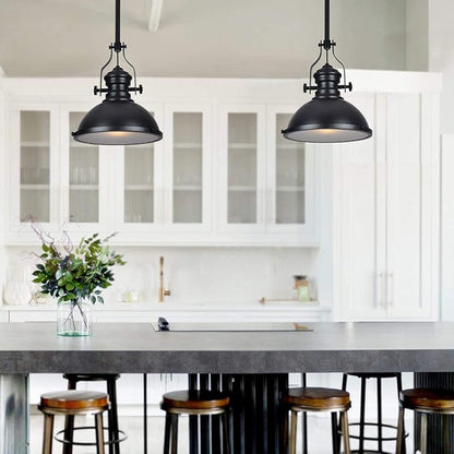 12 Inch Industrial Pendant Light with Diffuser, Vintage Hanging Fixture for Kitchen Island, Dining Room, Farmhouse, Bar, Cafe, Dimmable Rustic Ceiling Lamp (Black, 1 Pack)