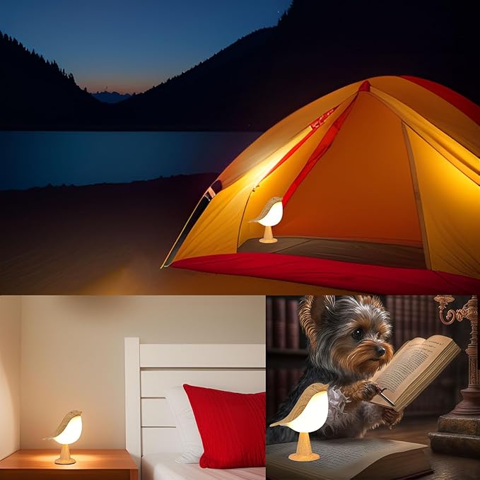 Small Cordless Bedside Lamp, Bird Lamp Touch Sensor, Night Light for Kids with Touch Dimmer,3 Level Brightness Nightstand Lamps, Rechargered Desk Lamp for Bedroom, Office, College Dorm Room