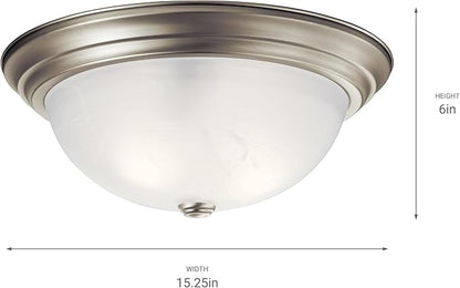 Kichler 15.25" Flush Mount Ceiling Light Fixture, 3-Light Brushed Nickel with Clear Satin Etched Glass for Kitchen, Bedroom, Dining Room, Hallway (15.25" x 6"), 8110NI