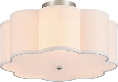 VONLUCE Semi-Flush Mount Ceiling Light, 15.7" Modern 3-Light Ceiling Light Fixture with White Petal-Shaped Shade 3 E26 Sockets for Bedroom Entryway Living Room, Nickel Finish, ETL Certificated