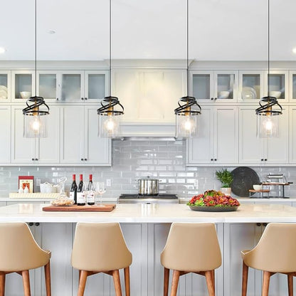 Black Kitchen Pendant Lighting over Island, Modern Glass Pendant Lighting, Hanging Lights for Living Room Set of 2, Pendant Lights Kitchen Island 2 Pack, Pendant Lamp for Dining Room, Hallway, Sink