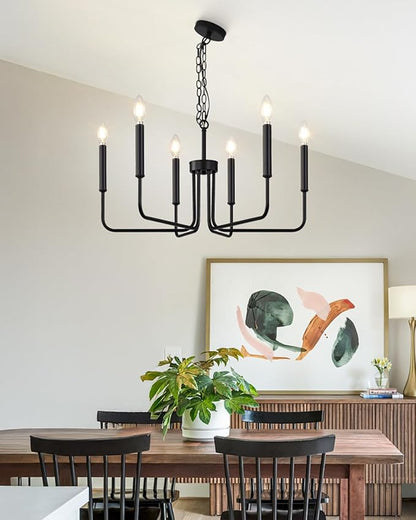 Yunnix 6 Light Matte Black Farmhouse Chandelier with Chain for Dining Room Lighting Fixtures, Rustic Industrial Iron Chandeliers for Bedroom, Foyer, Kitchen, Living Room and Entryway