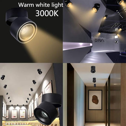 LED Ceiling Spotlight-Indoor 360°Adjustable Surface Mounted 10W COB Ceiling Downlight-Wall Lamp for Picture Background Wall Display Lighting(Black,3000K Warm Light)