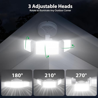 iMaihom 65W 6500LM LED Outdoor Flood Light, Switch Controlled Outdoor Security Light, 3 Adjustable Heads, IP65 Waterproof, 6500K Daylight White, Hardwired Wall Mount Light for Garage Yard Patio, White
