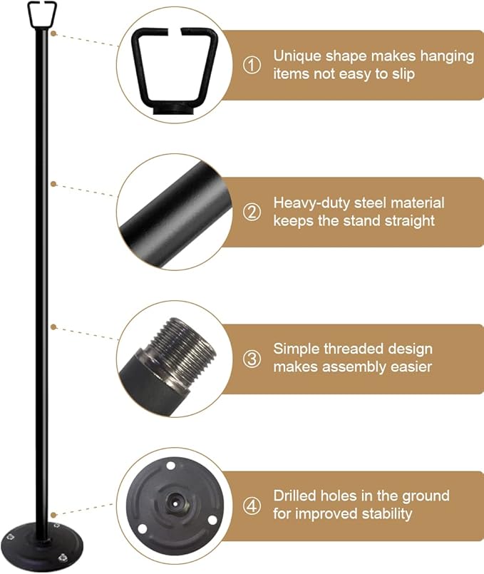 Queension 10FT Ground Base String Light Poles for Outdoor String Lights for Garden, Backyard, Patio Lighting Stand for Parties, Bistro & Weddings, 4.2lbs, 2 Pack