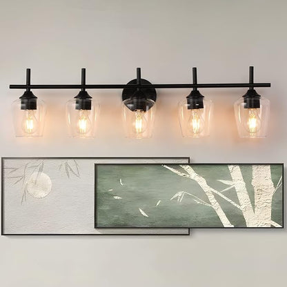 Bathroom Light Fixtures 5-Light Black Vanity Light with Clear Glass Shade, Modern Wall Lights for Bedroom Hallway Living Room (Black, 5-Light)