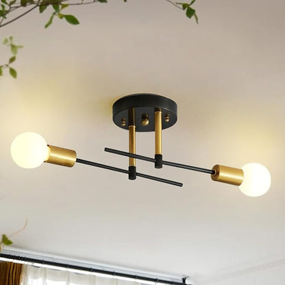 Modern Sputnik Chandelier 2-Light Adjustable Ceiling Light Fixture Black Semi Flush Mount Ceiling Lamp with E26 Base Industrial Ceiling Light for Dining Room Bedroom Foyer Hallway Living Room