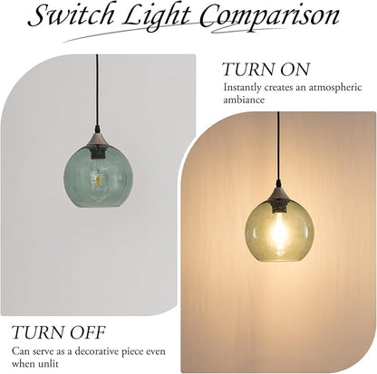 Green Raindrop Glass Pendant Light Plug in Dimmable Fixture Teardrop Textured Shade 16.4 Ft Swag Light Cord E26 Socket for Sunroom Porch Botanical Bohemian Style （Bulb not Included）